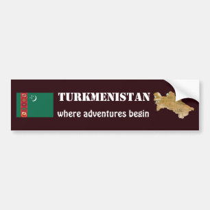 Turkmenistan Flag + Map Bumper Sticker