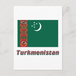 Turkmenistan Flag with Name Postcard