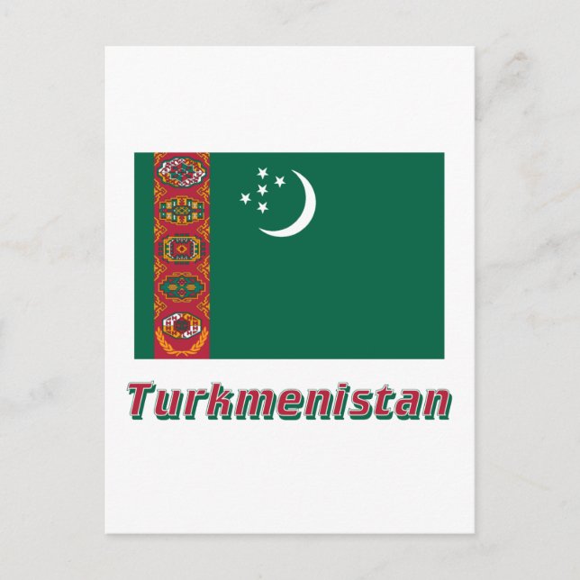 Turkmenistan Flag with Name Postcard (Front)
