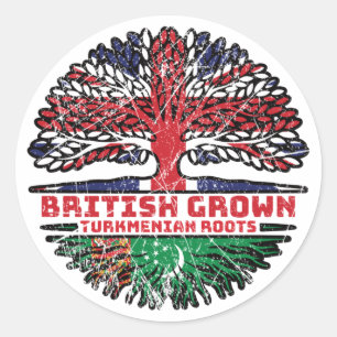 Turkmenistan Turkmenian British UK Tree Roots Flag Classic Round Sticker