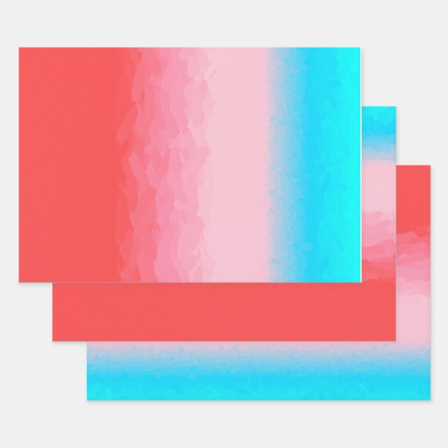 Turks and Caicos Blue and Coral Ombre Wrapping Paper Sheet (Set)
