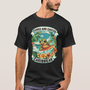 Turks And Caicos Caribbean Cute Sea Turtle Surfing T-Shirt