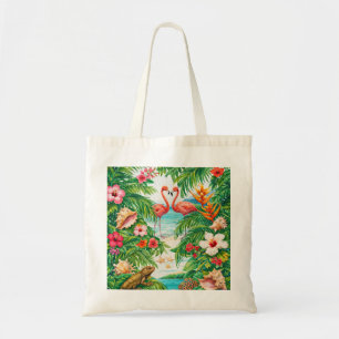 Turks and Caicos Flamingo Beach, Tropical Flowers Tote Bag