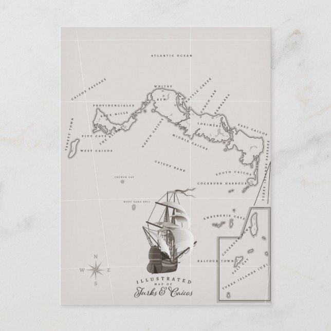 Turks and Caicos Map Postcard (Front)
