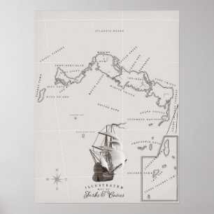 Turks and Caicos Map Poster