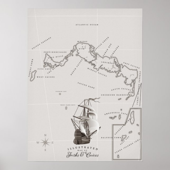 Turks and Caicos Map Poster (Front)