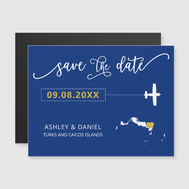 Turks and Caicos Wedding Save the Date Card, Map Magnetic Invitation (Front/Back)