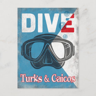 Turks & Caicos Vintage Scuba Diving Mask Postcard