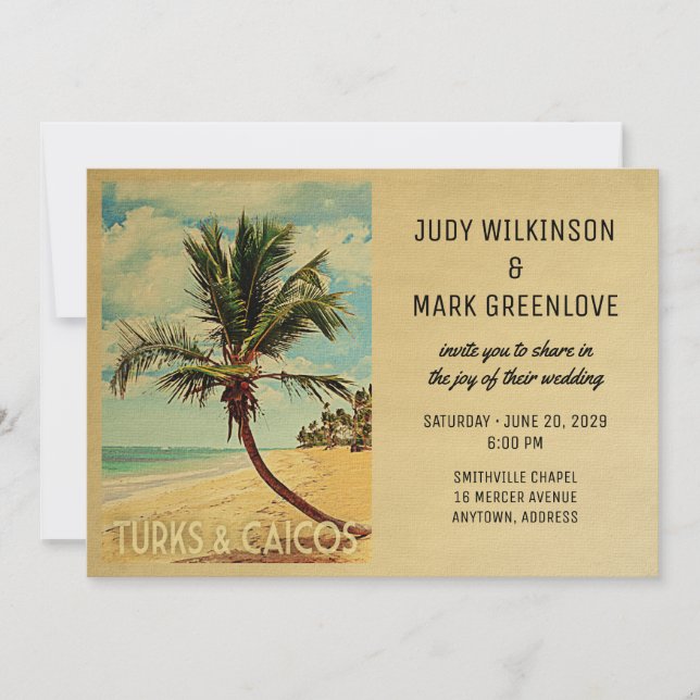 Turks Caicos Wedding Invitation Beach Palm Tree (Front)