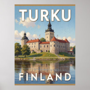 Turku Finland Castle Aura River Travel Scene Poster