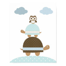Turle owl baby boy kids nursery art
