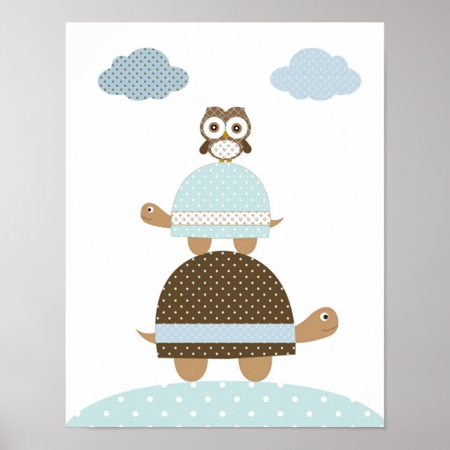 Turle owl baby boy kids nursery art poster (Front)