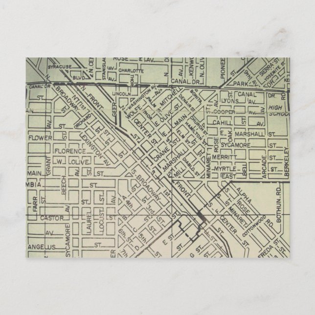 Turlock, CA Vintage Map Postcard (Front)