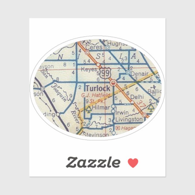 Turlock CA Vintage Road Map (Sheet)