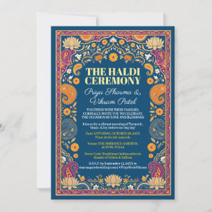 Turmeric Ceremony Invitation Blue Indian Floral