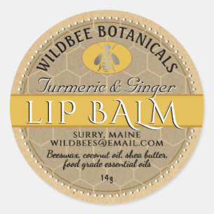 Turmeric Kraft Beeswax Lip Balm with Dotted Border Classic Round Sticker