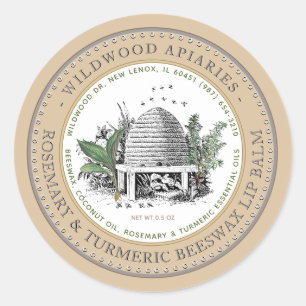 Turmeric & Rosemary Beeswax Lip Balm Vintage Skep Classic Round Sticker