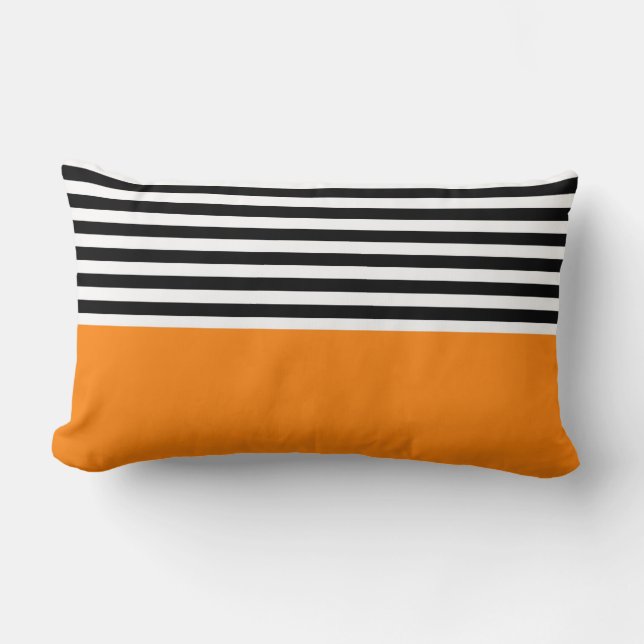 Turmeric With Black and White Stripes Lumbar Cushion (Front)
