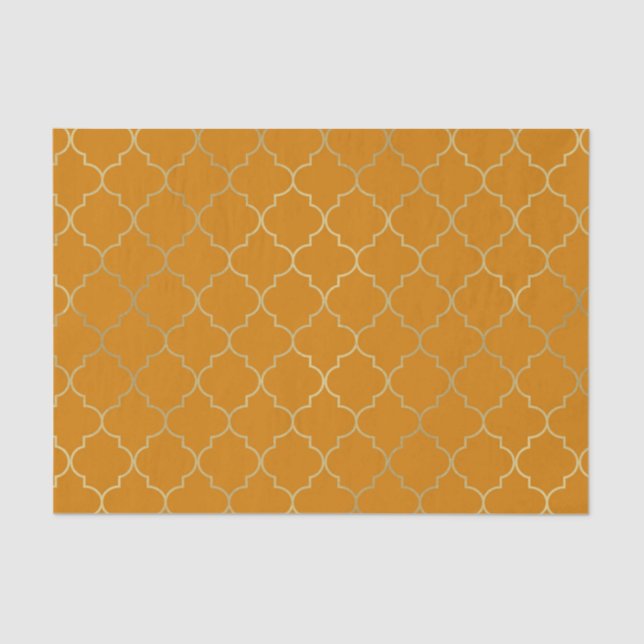 Turmeric Yellow & Gold Quatrefoil Pattern Party Tissue Paper (Front)