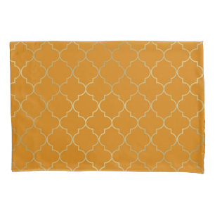 Turmeric Yellow & Gold Quatrefoil Pattern Pillowcase