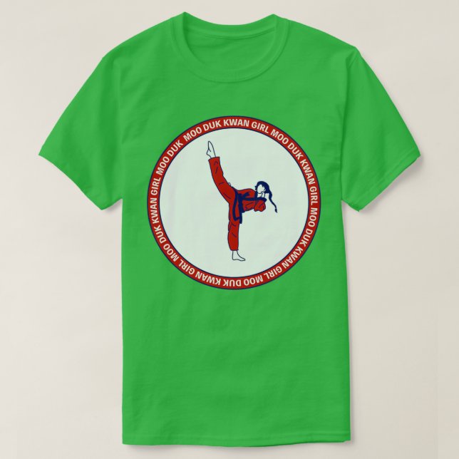 Turn Kick Moo Duk Kwan Karate Girl Tang Soo Do Soo T-Shirt (Design Front)