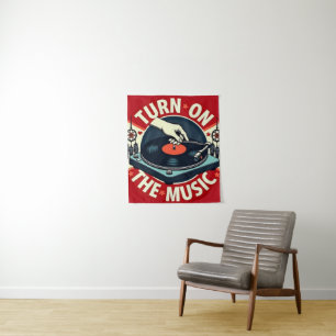 Turn On The Music Vintage  Vinyl Record Tin Retro  Tapestry