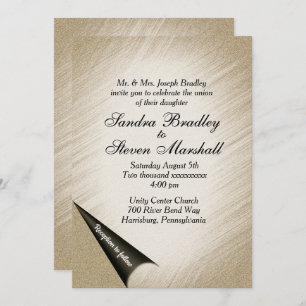 Turn the Page Antique Gold Wedding Invitation