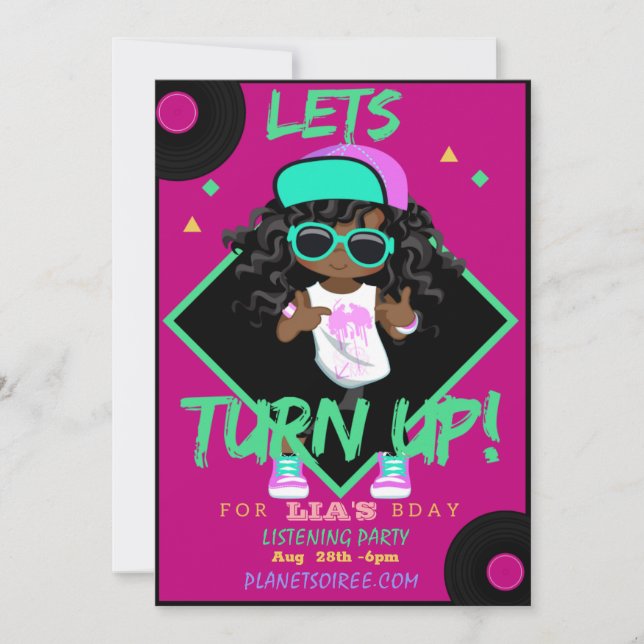 Turn up Birthday Party Invitation Card (Girl) (Front)