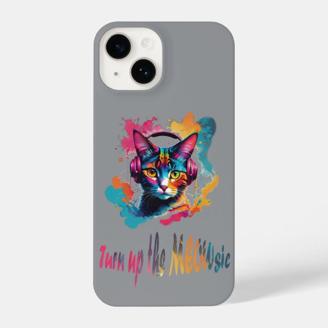 Turn up the meowsic - best cat music colourful iPhone case (Back)