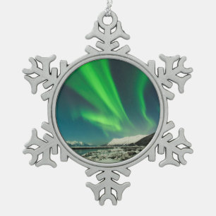 Turnagain Arm Aurora Snowflake Pewter Christmas Ornament