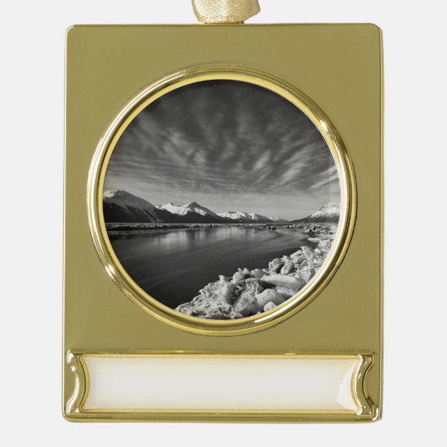 Turnagain Arm Moonlight Gold Plated Banner Ornament (Front)