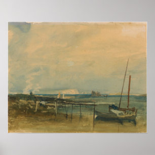 Turner - Coast Scene With White Cliffs and Boats Poster