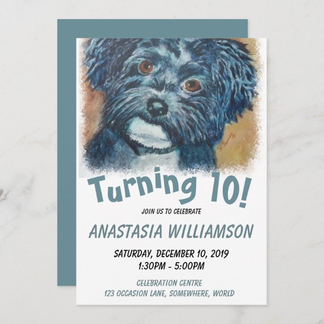 Turning 10 Black Havanese Invite (Front/Back)