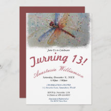 TURNING 13 PARTY DAZZLING DRAGONFLY INVITATION