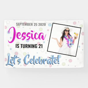 Turning 21 Pink, Blue and Purple Birthday Banner