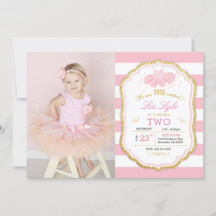 Turning 2 Ballerina birthday invitation