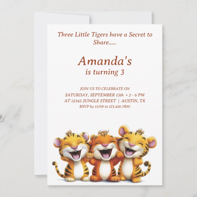 Turning 3 - Tigers: Birthday Party Invitation (Front)