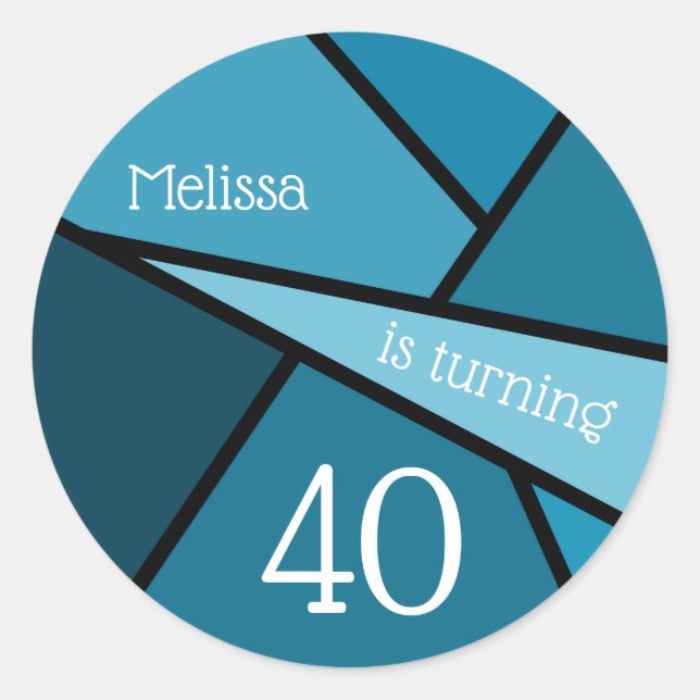 Turning 40 Abstract Teal Geometric 40th Birthday Classic Round Sticker (Front)