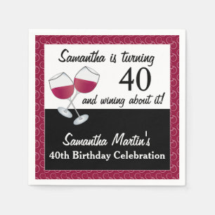 Turning 40 and Wining, Red Wine Birthday Party Napkin