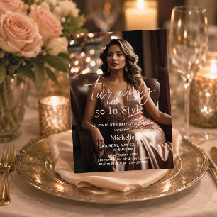 Turning 50 In Style Rose Gold Photo Birthday Party Invitation