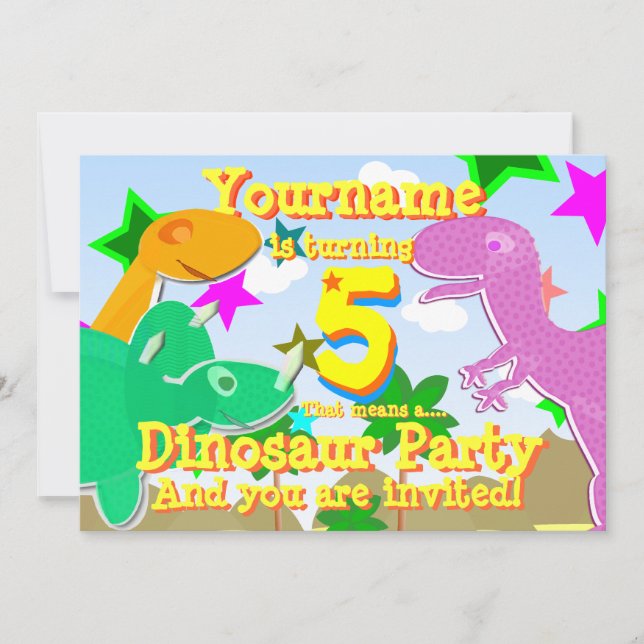 Turning 5 Dinosaur Birthday Party Invitations (Front)