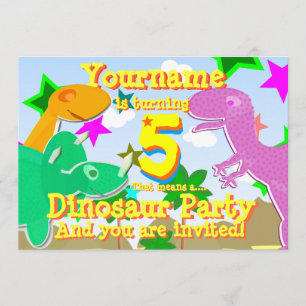 Turning 5 Dinosaur Birthday Party Invitations