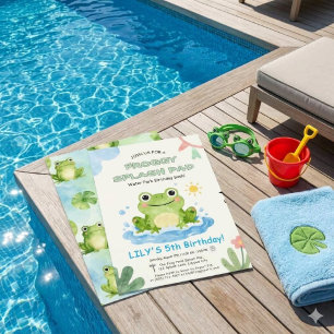 Turning 5 Froggy Splash Pad Backyard Pool Birthday Invitation