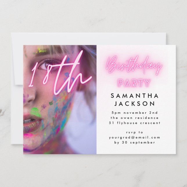 Turning Eighteen | 18th Pink Neon Birthday Party Invitation (Front)