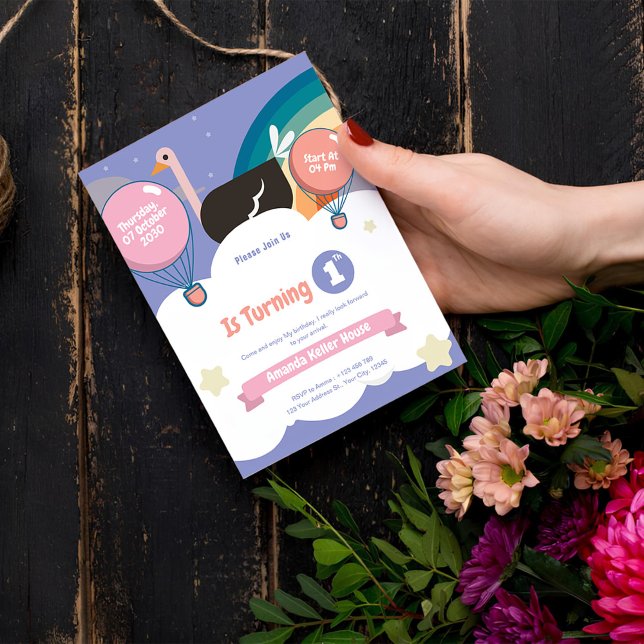 Turning One Birthday Invitation – Cute Rainbow (Creator Uploaded)