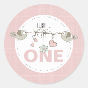 Turning One Birthday Party Classic Round Sticker