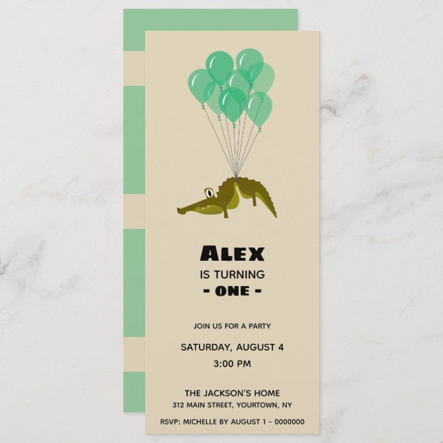 Turning One Crocodile Birthday Party Invitation (Front/Back)