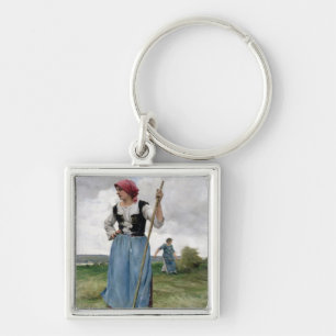 Turning the Hay (oil on canvas) Key Ring