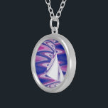 Turning waves silver plated necklace<br><div class="desc">Fuchsia,  blue,  grey waves spinning</div>
