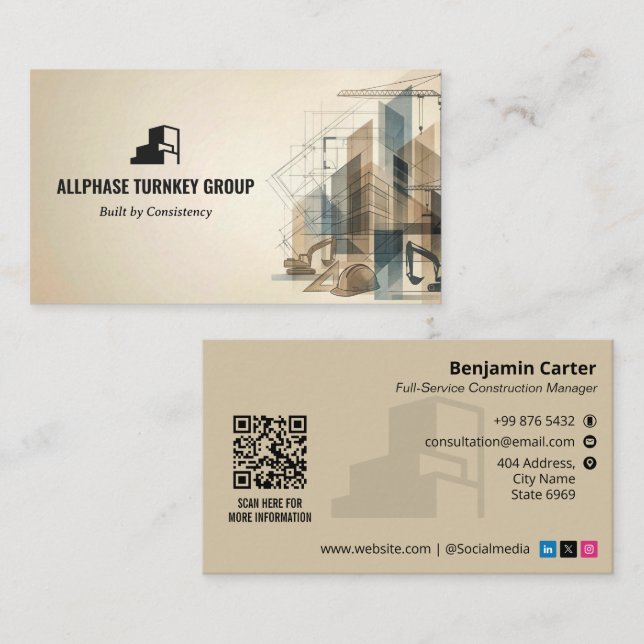 Turnkey Construction Services | Brown Sktech Business Card (Front/Back)